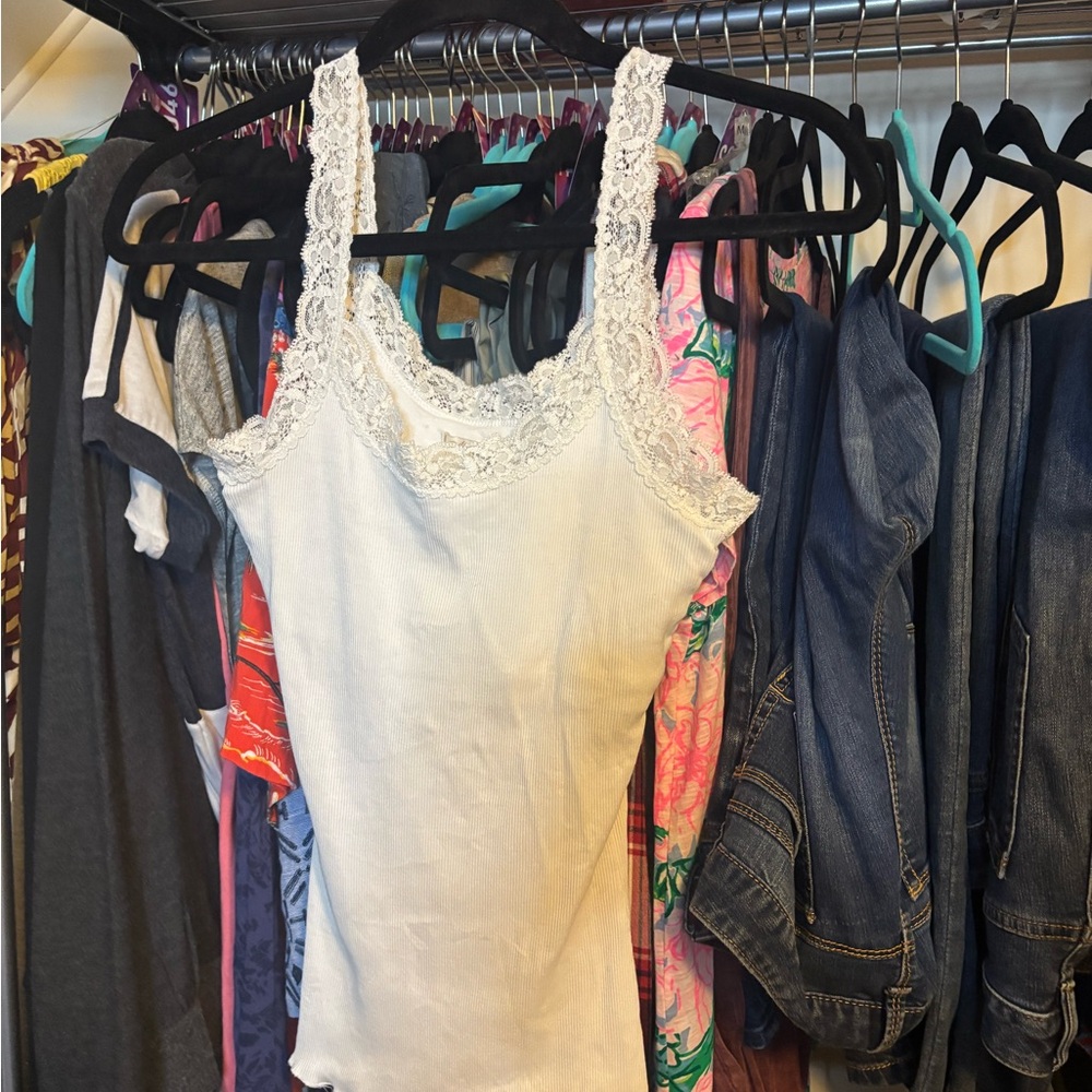 Abercrombie & Fitch White Lace Trim Tank Top